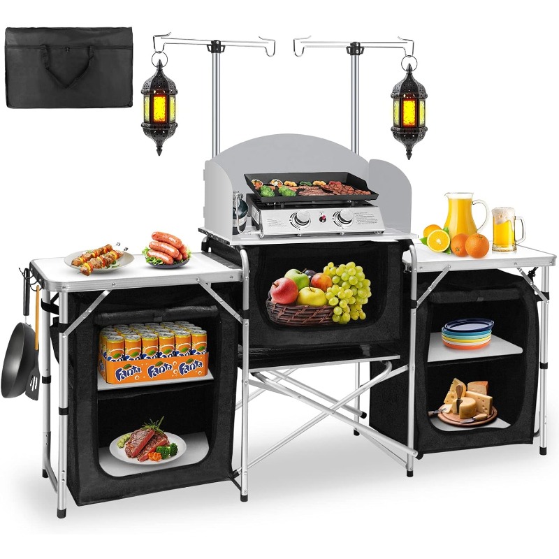 Camping Cooking Table With Storage - Cucina Mobile da Campeggio per Esterni