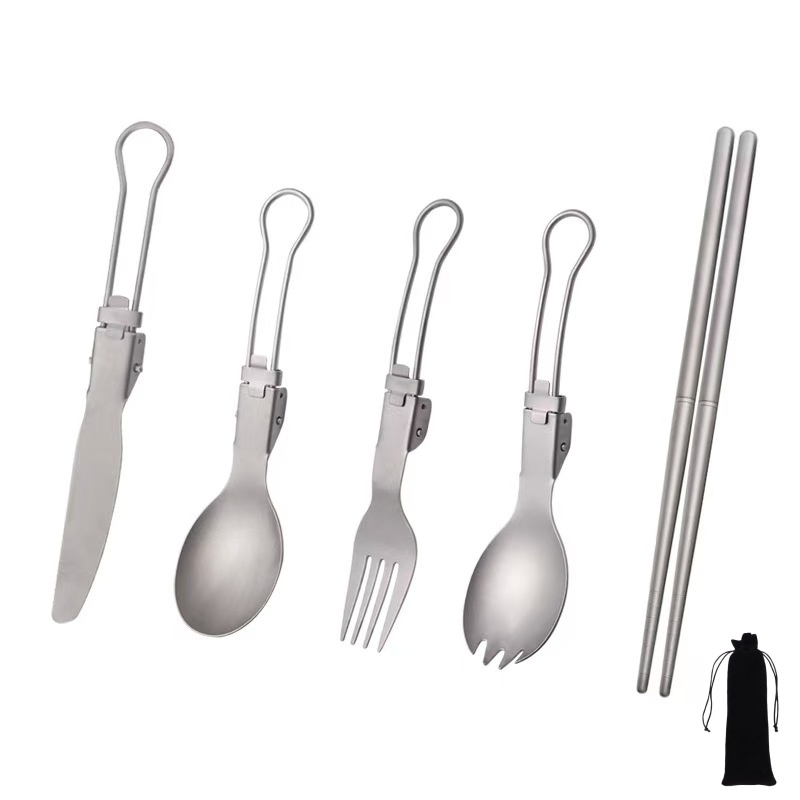 Camping Cooking Survival - Set di Posate Pieghevoli in Titanio