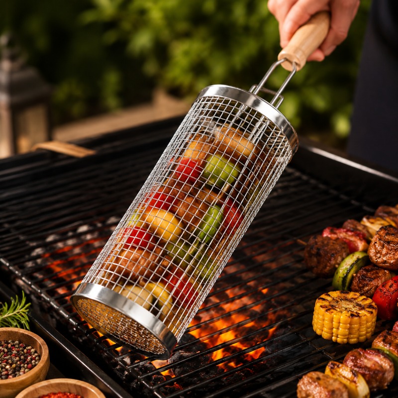 Camping Cooking Meat - Set di Cestelli Rotondi per Barbecue