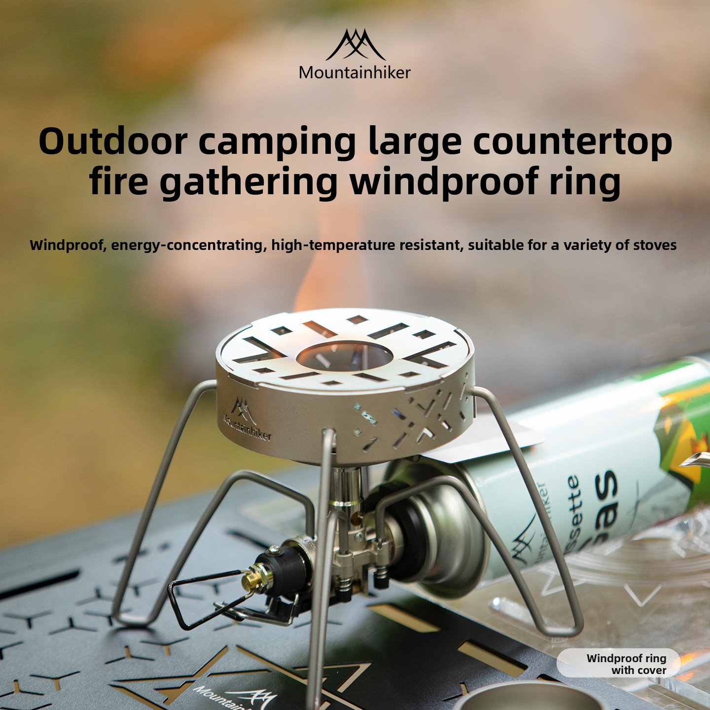 Camping Cooking Ring - MOUNTAINHIKER Anello antivento con coperchio Cappuccio