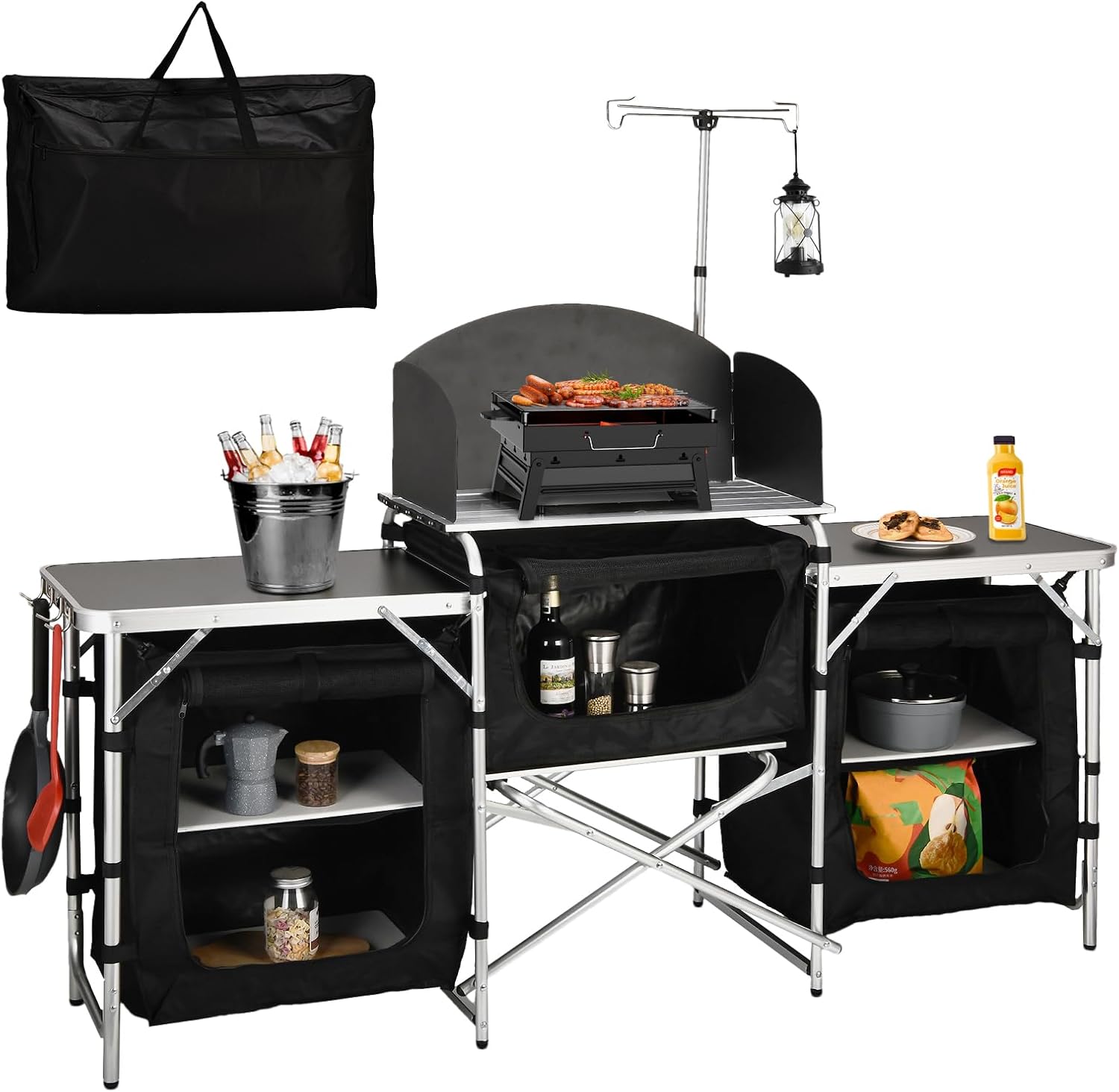 Camping Cooking Table With Storage - Tavolo da Campeggio Pieghevole in Alluminio