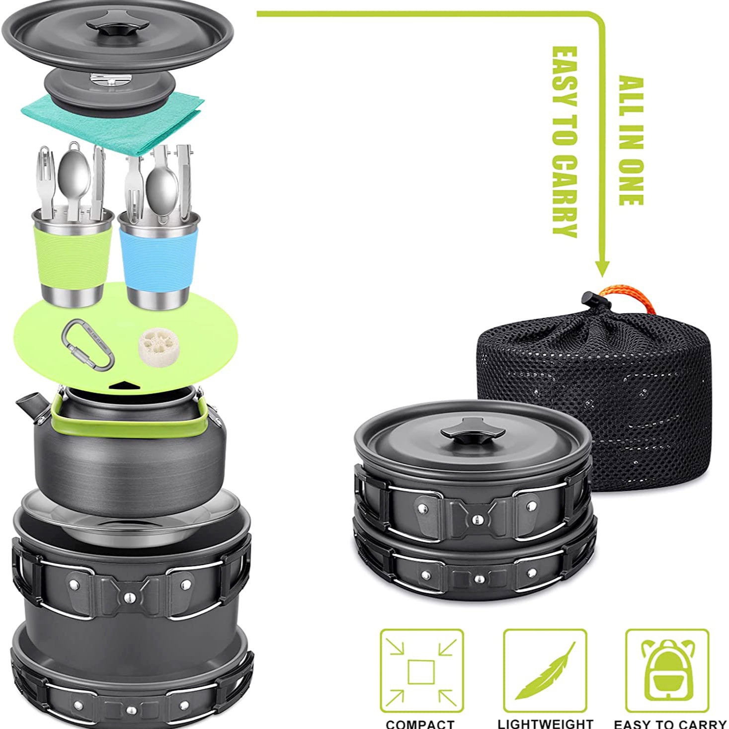 Set Completo da Campeggio per  - Camping Cooking Set With Kettle recensione e prezzo